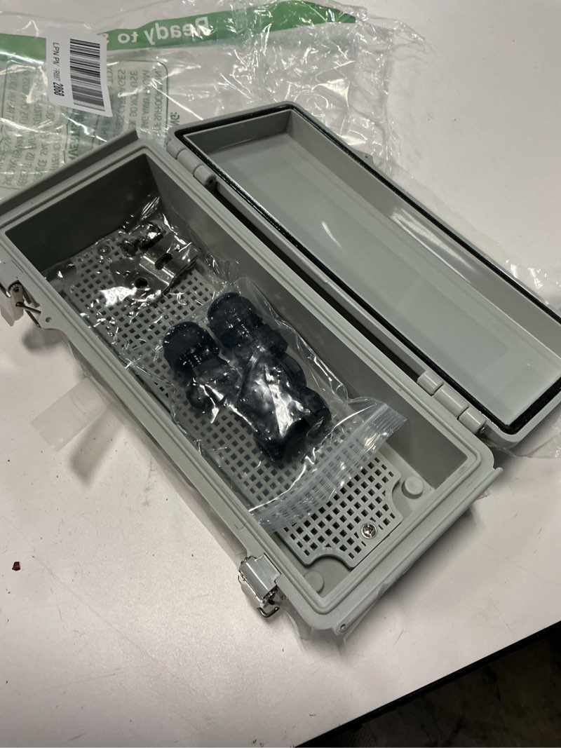 Condition photo showing Good Condition for Waterproof Outdoor Project ABS Plastic Junction Box IP67 Weatherproof Dustproof Enclosure with Hinged Cover, Mounting Plate,Wall Brackets for Power Project (10.2"x4.3"x3.0") 10.2"x4.3"x3.0" Grey Cover