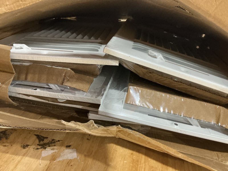 Condition photo showing New/Like New for 6 pack white 6x10 inch interior size ceiling vent covers, 3 way adjustable solid steel air register, sidewall & wall vent cover for home hvac, bathroom, office, toilet interior size 6 x 10 inch white