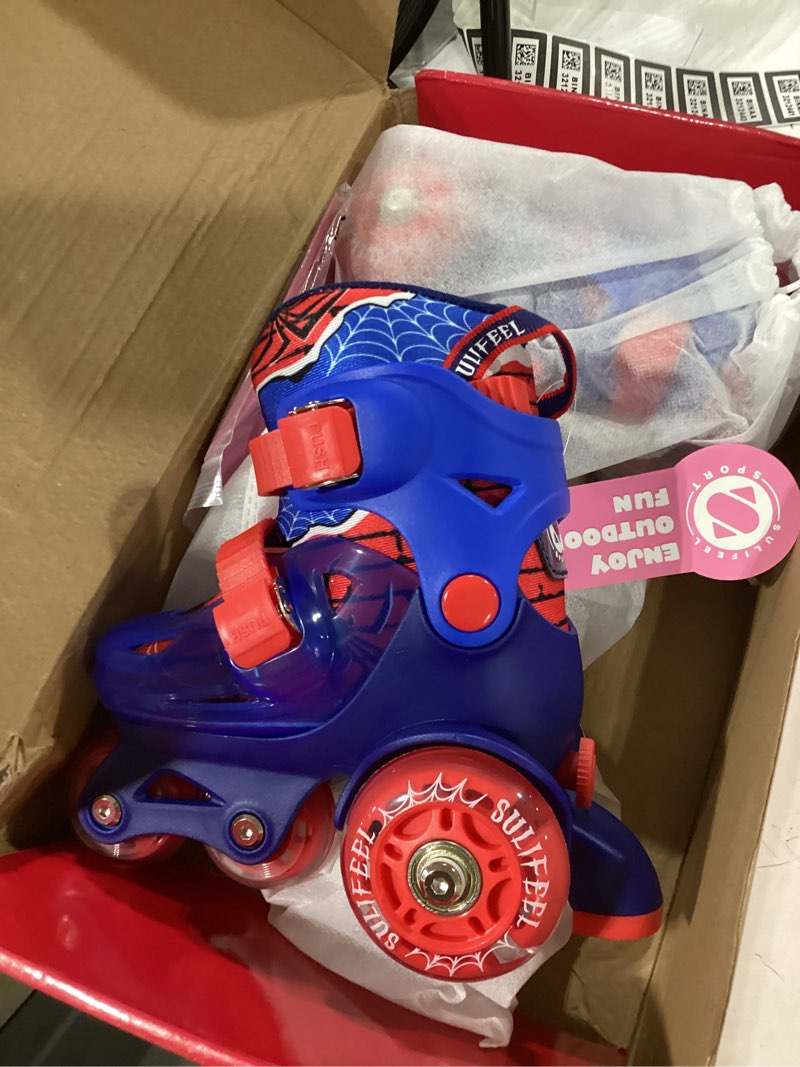 Condition photo showing Good Condition for sulifeel adjustable roller skates for girls boys kids,fun illuminating light up flash wheels three-point type balance suitable for beginners indoor roller skating spider blue xs-small(8c-11c us)