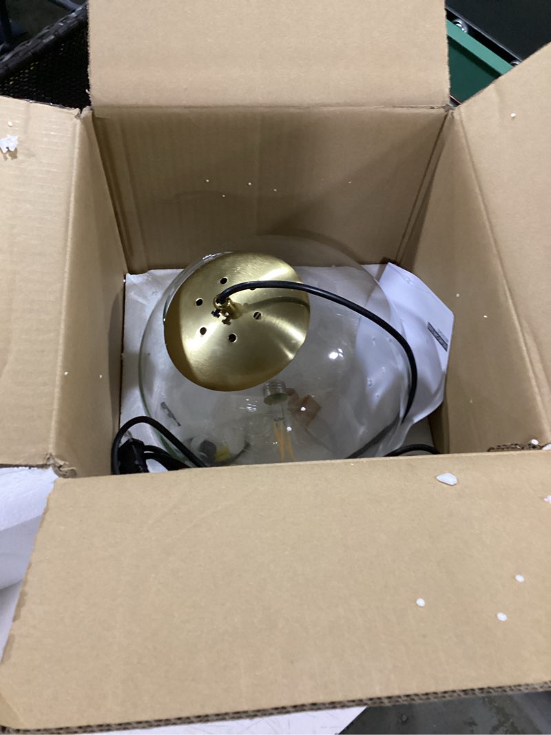 Condition photo showing Good Condition for koko&yukina 10" globe pendant light gold plug in pendant light adjustable hanging lights with plug in cord brushed gold finished with clear glass lampshade for bedroom kitchen island?bulb included? clear & brass 10 inch - plug in