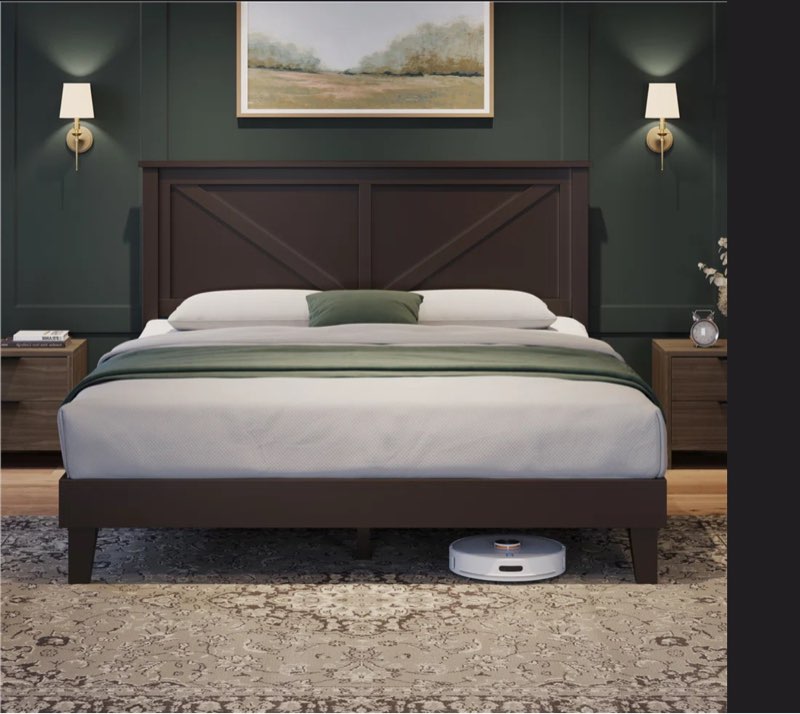 Multi-sized Wooden Bed Frame with Headboard, No Box Spring Needed