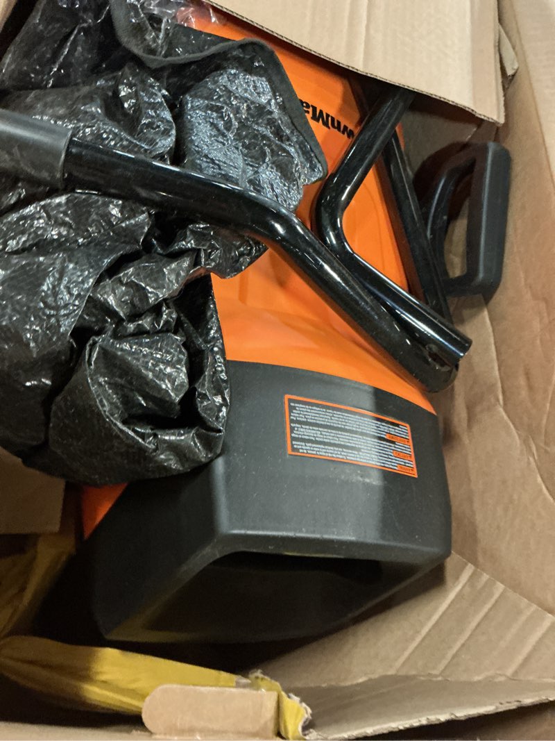 Condition photo showing As Is for lawnmaster fd1503 electric wood chipper shredder 15-amp 1.8-inch cutting diameter max 14:1 reduction collection bag