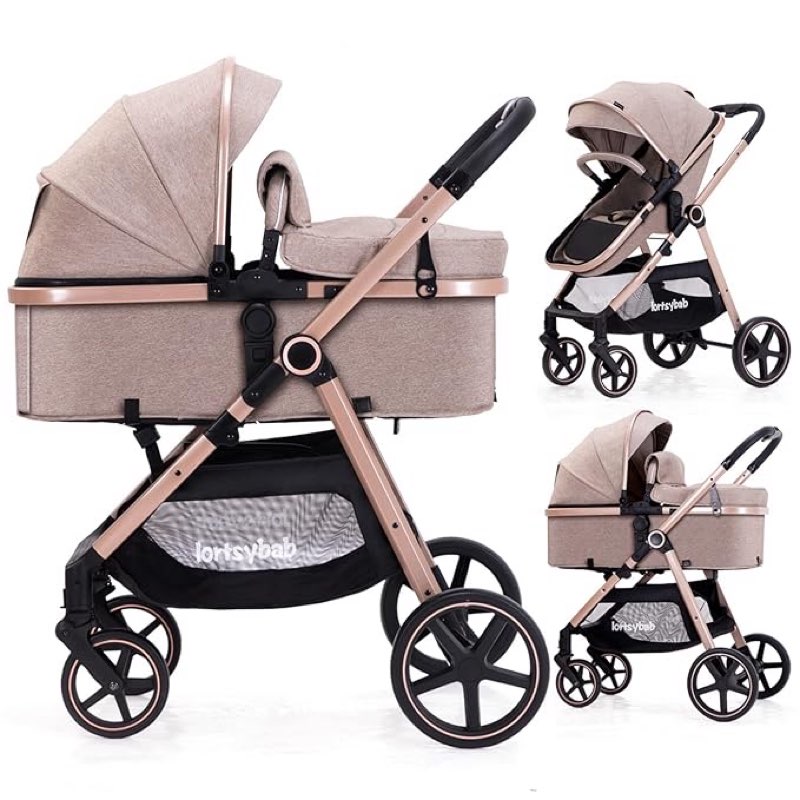 Lortsybab 2-in-1 Baby Stroller - Folding Infant Newborn Pram Stroller with Reversible Seat - Toddler