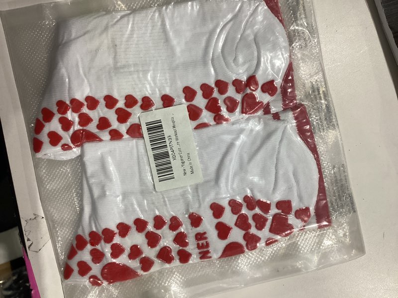 Condition photo showing Good Condition for Cute Pilates Grip Socks for Women Yoga Grippy Crew Athletic Socks for Barre Workout Hospital 1 Pair Red One Size