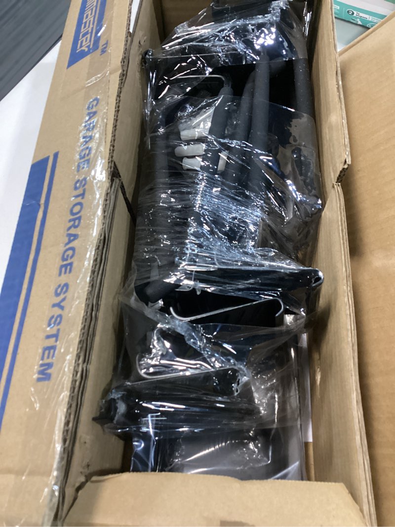 Condition photo showing New/Like New for Wallmaster Garage Storage Organization Wall Mount, Garden Tool Rack Organizer Heavy Duty Folding Chair Hangers with 6 Adjustable Hooks 48inch Tracks Max Load 450lb 6Hooks+3Panels