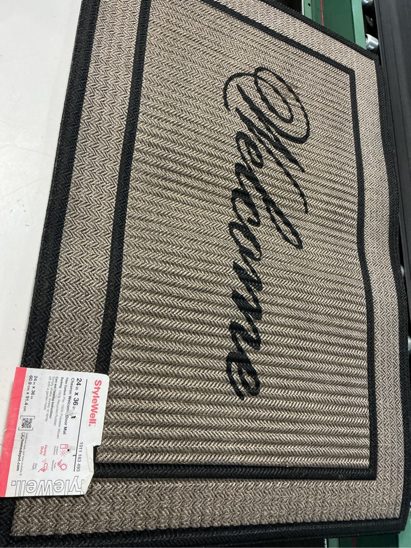 Condition photo showing Good Condition for welcome chevron taupe 24 in. x 36 in. rubber non-slip indoor outdoor door mat