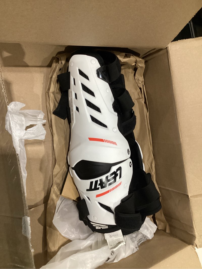Condition photo showing As Is for Leatt Brace Adult Dual Axis Off-Road Motorcycle Pivoting Knee and Shin Hard Shell Impact Foam Guard, White, L/XL