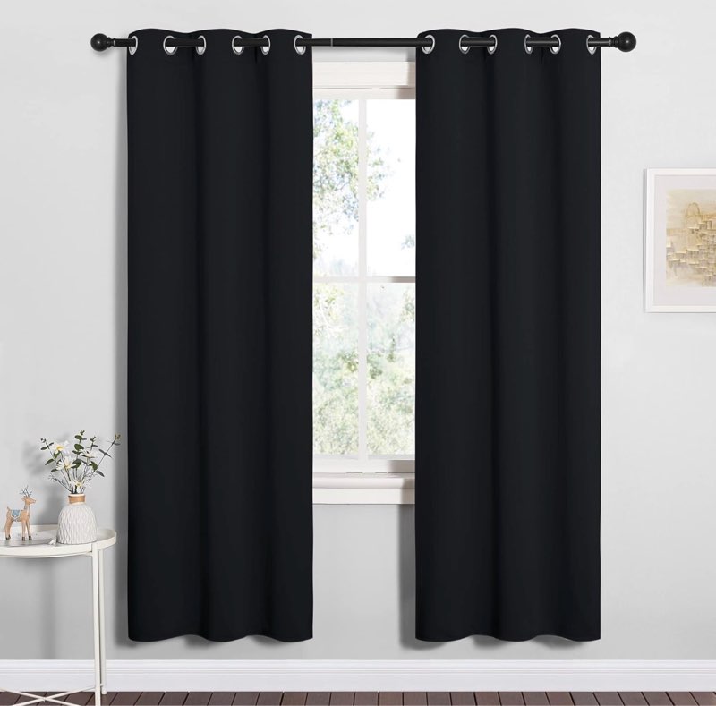 NICETOWN Bathroom Blackout Thermal Curtains and Drapes, Black Solid Thermal Insulated Grommet Blackout Drapery Panels for Window (2 Panels, 34 inches Wide by 72 inches Long, Black) Black 34\"W x 72\"L (Pack of 2)