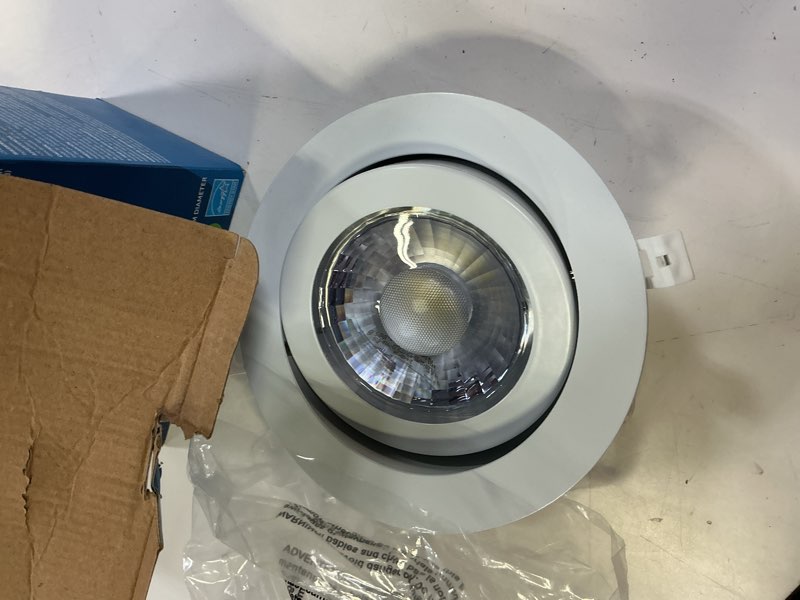 Condition photo showing As Is for utilitech white 5-in 850 -lumens switchable white round dimmable led canless wet rated recessed downlight