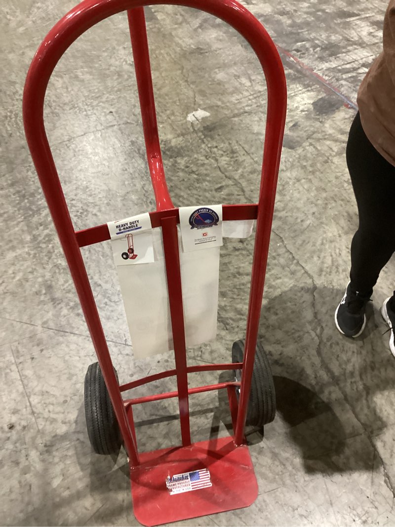 Condition photo showing As Is for milwaukee 800-lb capacity 2 -wheel red steel heavy duty hand truck