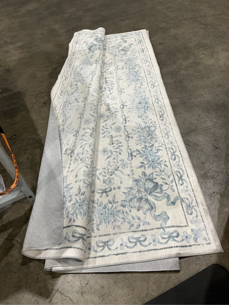 Condition photo showing As Is for 8x10 blue area rug non slip large vintage living room distressed machine washable carpet traditional indoor bedroom blue retro floral accent throw rug for office kitchen dorm dining room 8' x 10' (rectangular) blue