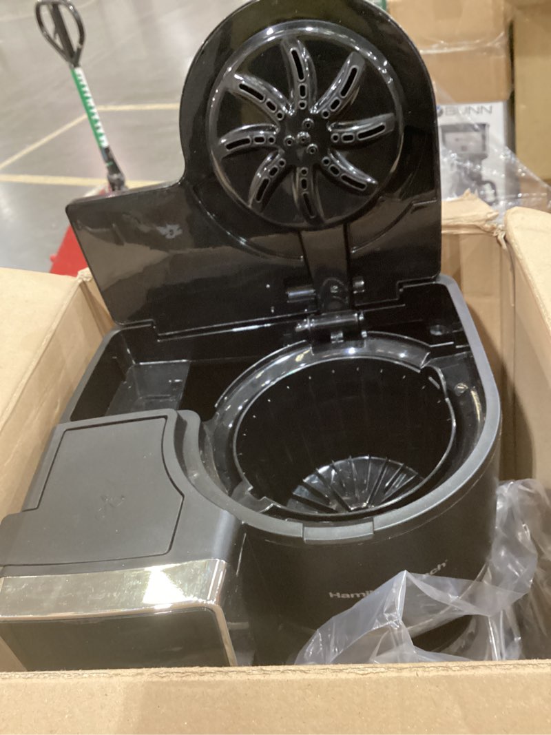 Condition photo showing As Is for Hamilton Beach 2-Way 12 Cup Programmable Drip Hot and Iced Coffee Maker & Single Serve Coffee Machine, Glass Carafe, Auto Pause and Pour, Black (47500J)
