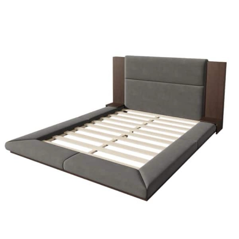 Floor Upholstered Platform Bed with  Bedside Shelf (Queen Size )(Incomplete, Box 1/2 )