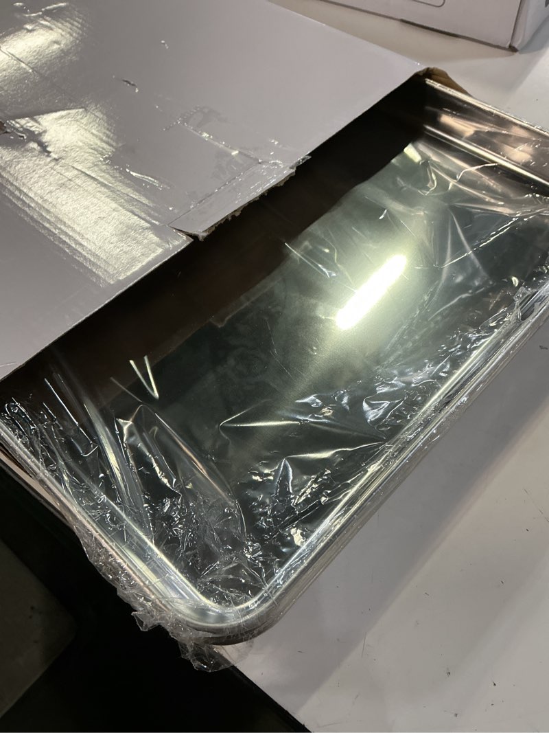 Condition photo showing New/Like New for p&p chef 16 inch baking cookie sheet, oven pan tray stainless steel sheet pan for kitchen, oven bakeware for multi uses, shiny look & dishwasher safe, healthy & heavy duty, 4pcs 4 16 inch