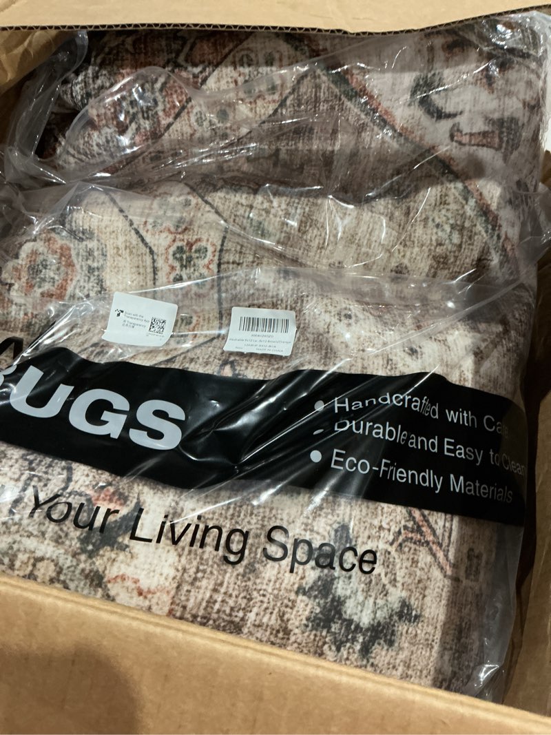 Condition photo showing Good Condition for washable 9x12 large area rug: vintage non-slip backing rugs for living room stain resistant bedroom carpet soft medallion farmhouse floor mat for dining room home office 9x12 brown/orange 9' x 12' (rectangular) brown/orange
