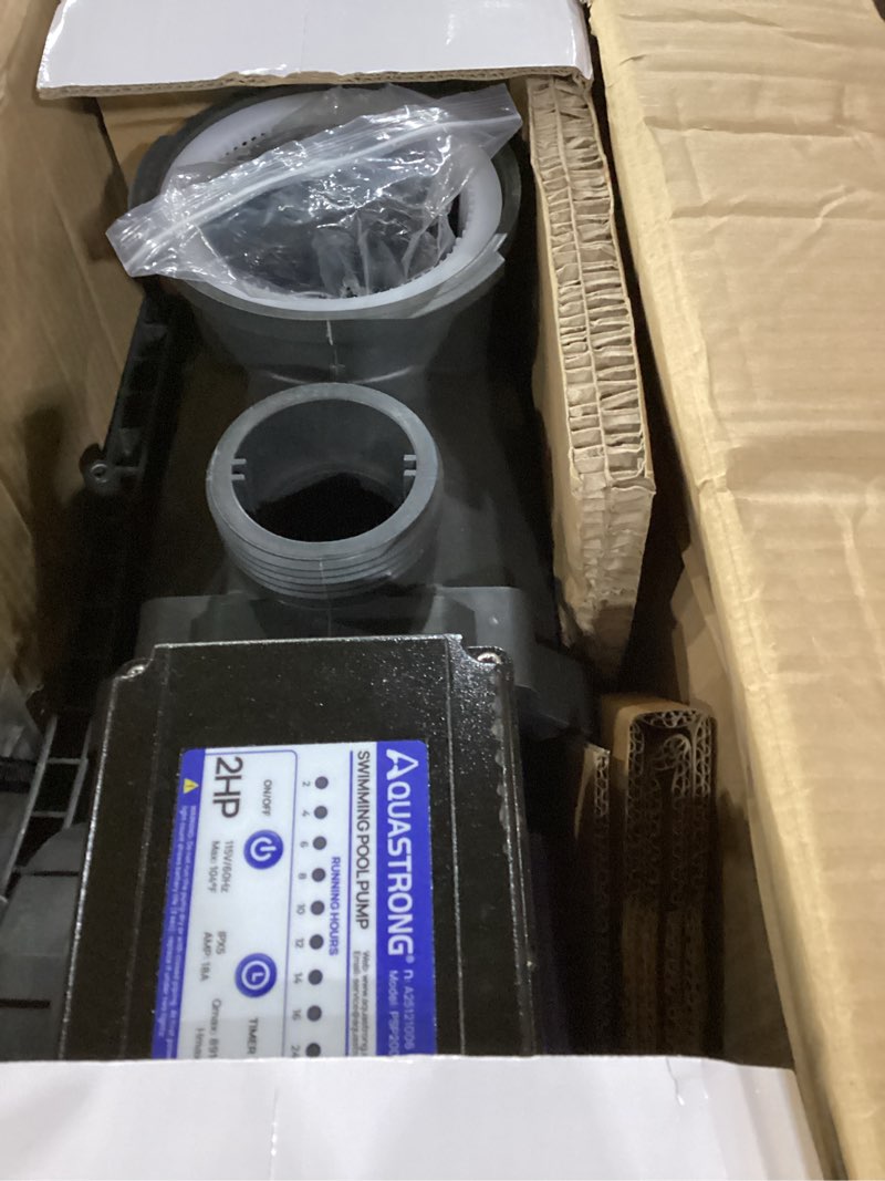 Condition photo showing Good Condition for aquastrong in/above ground pool pump, high flow (with timer, 2hp, 8917 gph, 115v) with timer+115v 2hp