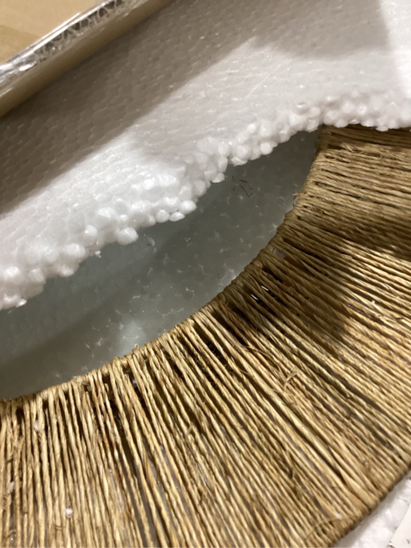 Condition photo showing Good Condition for 24 Inch Natural Jute Mirror, Wall Mounted Round Mirror with Metal Frame, Wall Decor Rustic Farmhouse Boho Decor Accent for Bathroom, Bedroom, Living Room, or Entryway