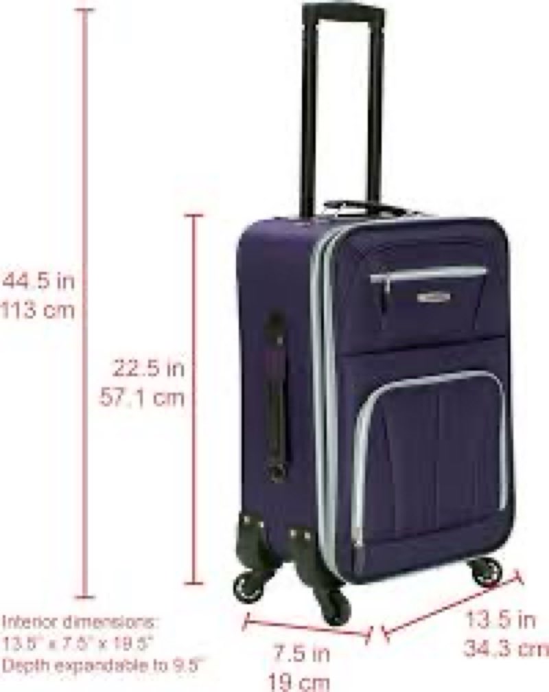 rockland pasadena expandable spinner carry-on 19", purple