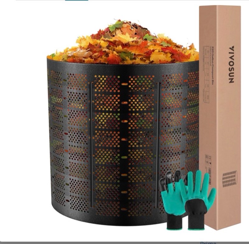 vivosun 220 gallon outdoor compost bin, expandable composter, easy to setup & large capacity for backyard, lawn (black with gloves)