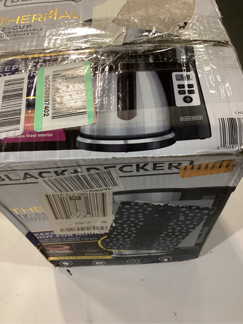 Condition photo showing New/Like New for black+decker 12 cup thermal programmable coffee maker with brew strength and vortex technology, black/steel, cm2046s