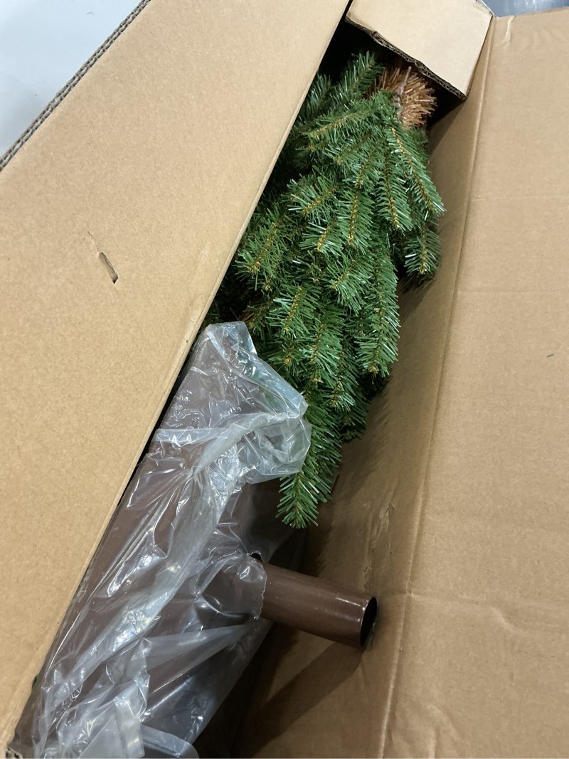 Condition photo showing Good Condition for national tree company 5 ft unlit hickory cedar artificial christmas tree, 371 tips, metal plate base, green 5ft tree