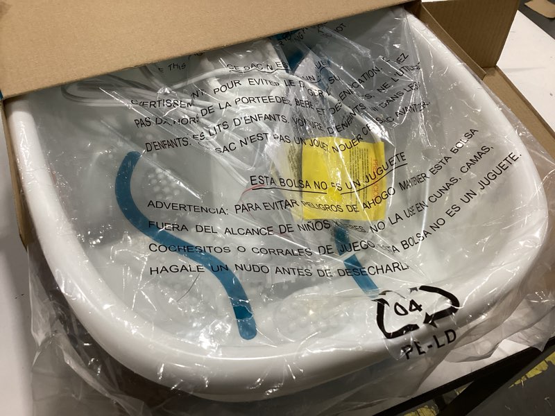 Condition photo showing As Is for homedics bubble mate foot spa, toe touch controlled foot bath with invigorating bubbles and splash proof, raised massage nodes and removable pumice stone