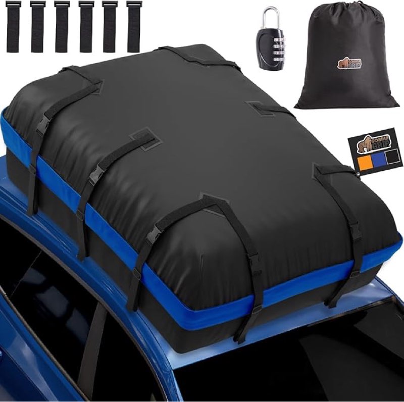 GORILLA GRIP Waterproof Car Roof Bag with Stay in Place Grip Dots and Buckles, UV Protected Soft She