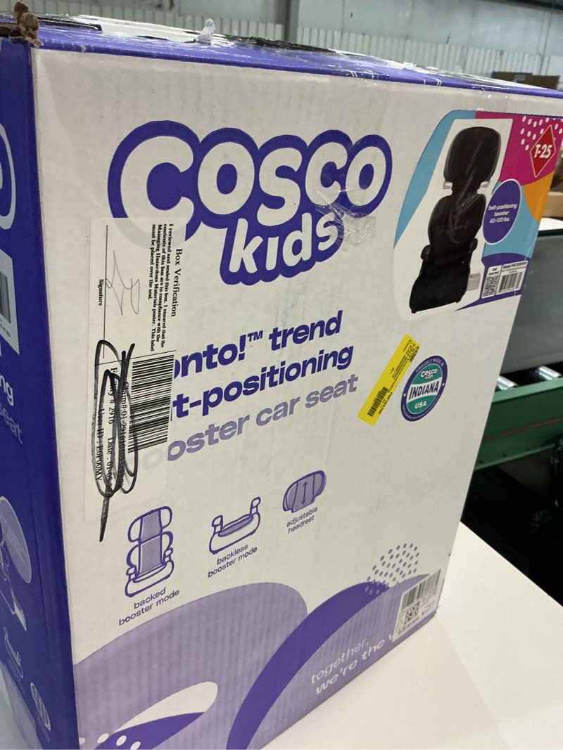 Condition photo showing As Is for cosco kids pronto trend belt-positioning toddler booster car seat, sonic diamonds, black 