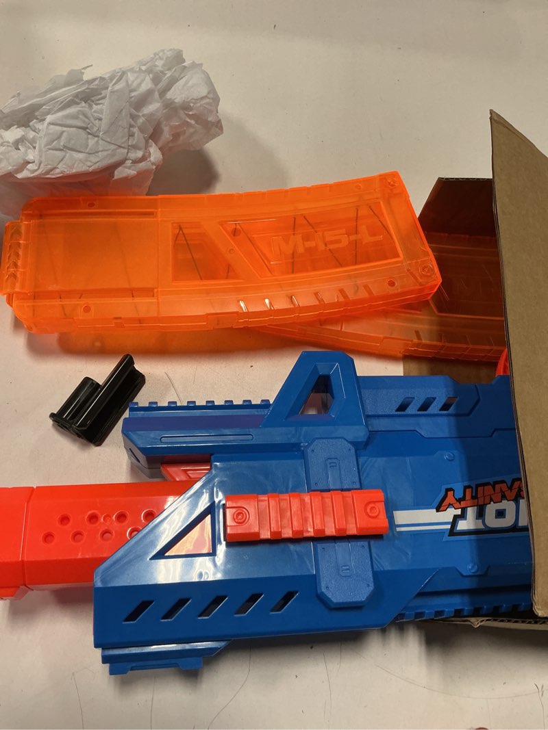 Condition photo showing New/Like New for XSHOT Insanity Motorized Clip Mania Dart Blaster with 72 Darts - Air Pocket Technology, Auto Feeding Belt, Tripod & Scope, Outdoor Toy