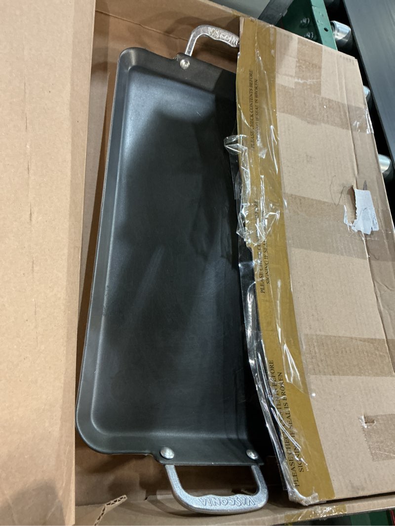 Condition photo showing As Is for vasconia durable double burner griddle (20? x 11?) 100% pure aluminum with nonstick - nsf certified - for frying, searing, grilling, browning, ideal for home & commercial kitchen - pack of 1