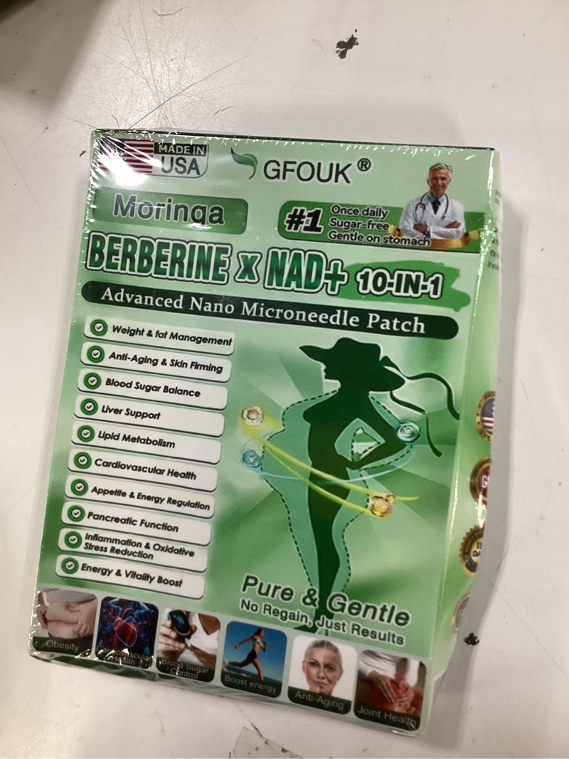 Condition photo showing New/Like New for moringa patches, moringa 10-in-1 nano microdarts patch, 2026 new berberine patches, mild and natural formula, suitable for all skin types (1 boxes) green 1pcs