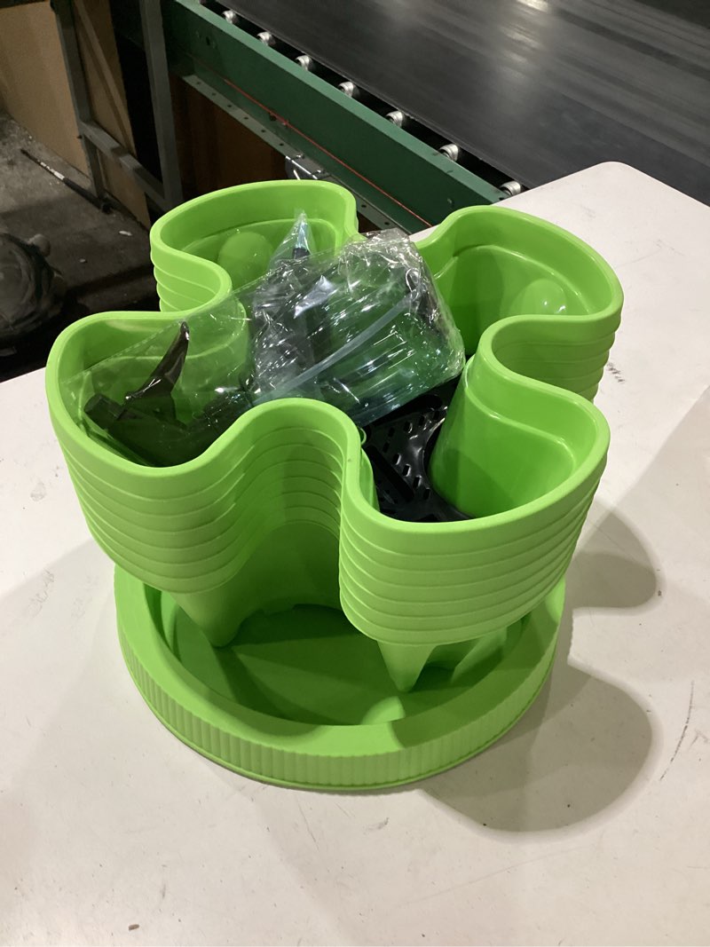 Condition photo showing Good Condition for **similar**large vertical gardening stackable planters-indoor outdoor stacking flower pot tower with strawberry seeds and garden tool set and watering can-stackable pots 13.4 x 9.1 x 6.3 inch green, four-petal
