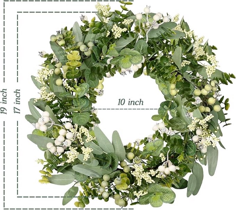 vlorart artificial spring summer christmas greenery wreaths for front door green eucalyptus leaf wreath decor boxwood with big berries for farmhouse outside year round