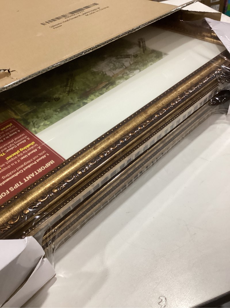 Condition photo showing Good Condition for 16x20 Gold Picture Frame, 2 Pack Ornate Vintage Picture Frames for Wall or Tabletop Display, 16x20 Photo Frame Gold with Plexialass, Display Poster 11x14 with Mat or 16x 20 without Mat for Antique Déco