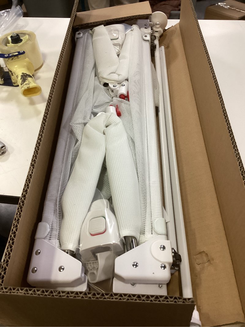 Condition photo showing Good Condition for Sliding Baby Gate for Doorways Expandable 32"-55" Wide Adjustable Dog Gate 28 Inch Tall Step Over Pet Gate Indoor Mesh Dog Gate for Doorways Mesh Baby Gate for Stair Outdoor Baby Gate for Deck (White)