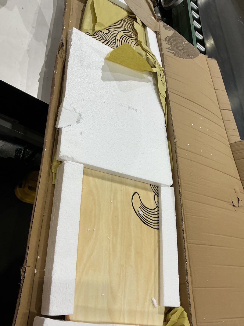 Condition photo showing Good Condition for creative co-op coastal decorative surfboard wall décor, wave design overlaid on natural wood, hangs vertical or horizontal waves