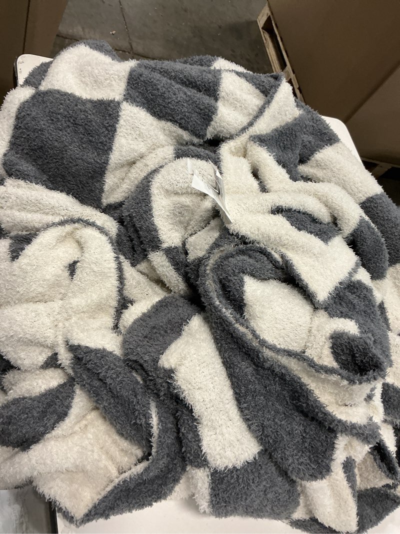 Condition photo showing As Is for Elegant Comfort Checkered Throw Blanket, Gray Super Soft Cozy Fluffy Warm Throw Blankets for Couch, Sofa, Chair, Bed, Camping, Picnic, Travel Lightweight Bed Blanket (50" x 70") 50 x 70 Inch Gray