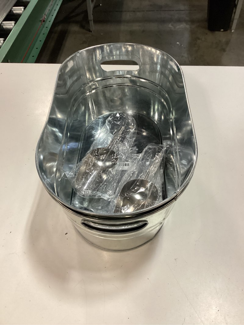 Condition photo showing Good Condition for 2 pack galvanized ice bucket 4 gallon galvanized tub ice bucket for parties metal beverage buckets with handles wine beer champagne vintage buckets for cocktails mimosa bar supplies with scoops silver