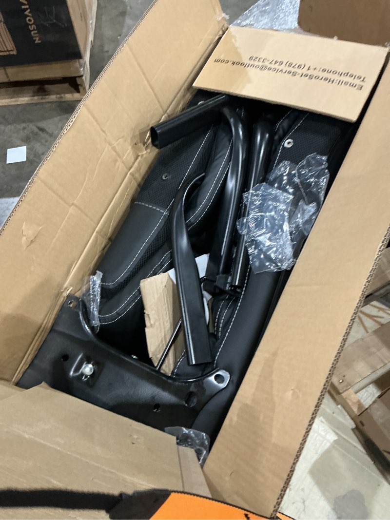 Condition photo showing As Is for primy office chair, ergonomic leather desk chair with flip-up armrests, big and tall high back executive computer & gaming chair with footrest, comfy padded, rocking function and lumbar support(black)
