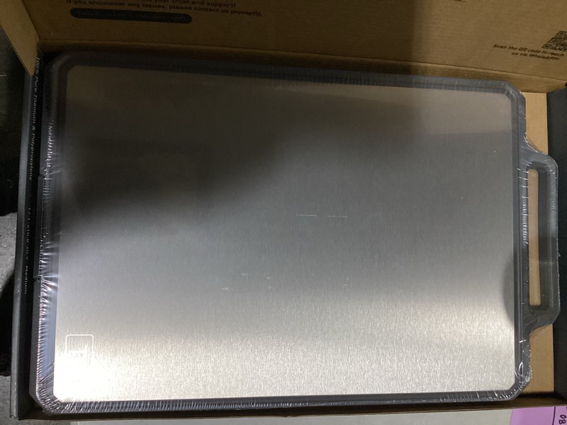 Condition photo showing Good Condition for Titanium Cutting Boards for Kitchen Non Toxic Chopping Board with Handle Large Big Small Kitchen Meat Butcher Block 2 in 1 Pure Titanium and Wheat Straw PP Not Wood Bamboo Plastic Teak Grey/Beige 1pc: 17.1"L × 10.8"W Grey/Beige