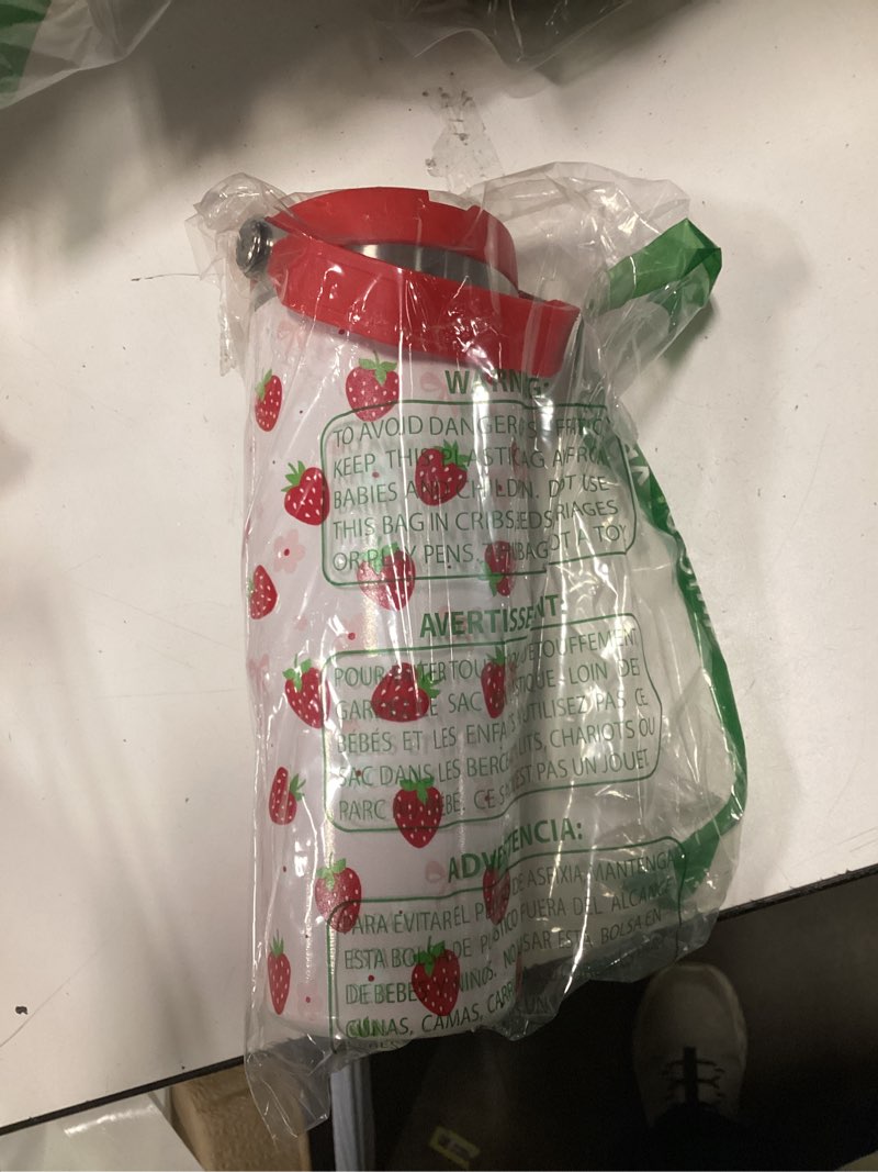 Condition photo showing As Is for qwpmvhsak 30oz Strawberry Flip Tumbler With Handle Lid and Straw,Strawberry Floral Coffee Mug Cup Wa