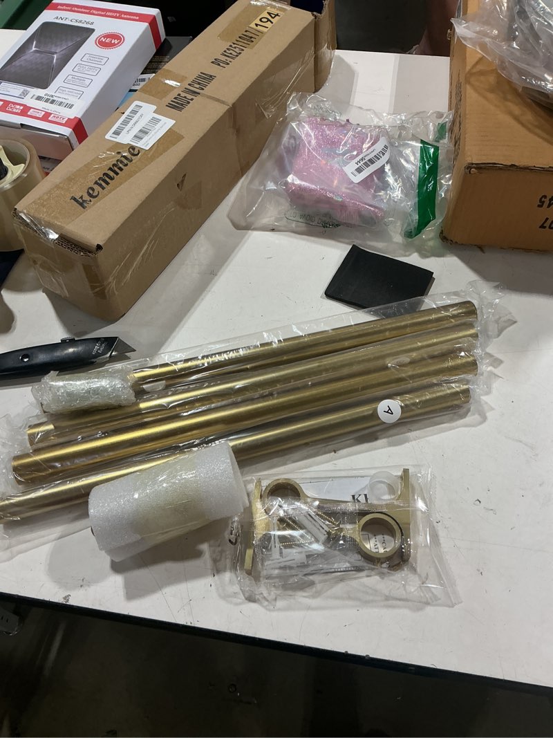 Condition photo showing Good Condition for 16-56 inch curtain rods, 1 inch diameter splicing and telescoping structure window treatment rods set adjustable drapery rods heavy duty pole, warm gold warm gold 16-56"