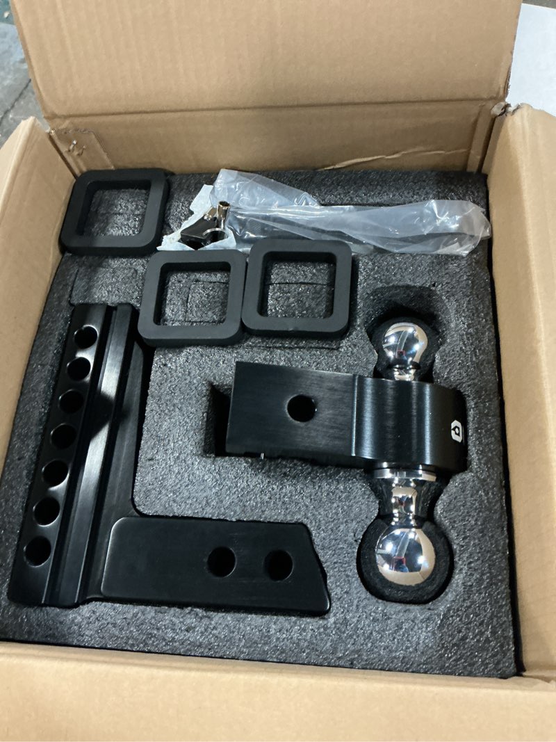 Condition photo showing Good Condition for Adjustable Trailer Truck Drop Hitch - Fits 2 Inch Receiver Only, 6 Inch Drop Dual Ball Mount 2" and 2-5/16" Up to 12,500 LBS GTW, Heavy Duty Aluminum Towing Hitch with 2 Hitch Locks & 4 Silencer Pads Black 6inch