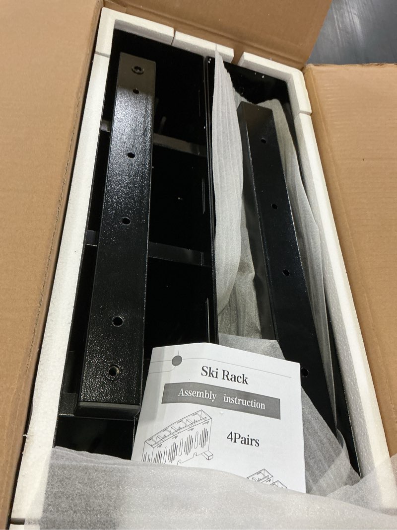 Condition photo showing Good Condition for (similar to stock photo) heavy duty metal ski storage rack, 4 pair freestanding steel ski holder, floor stand ski organizer rack, snowboard floor stand organizer for garage and home wide ski - 2 pairs