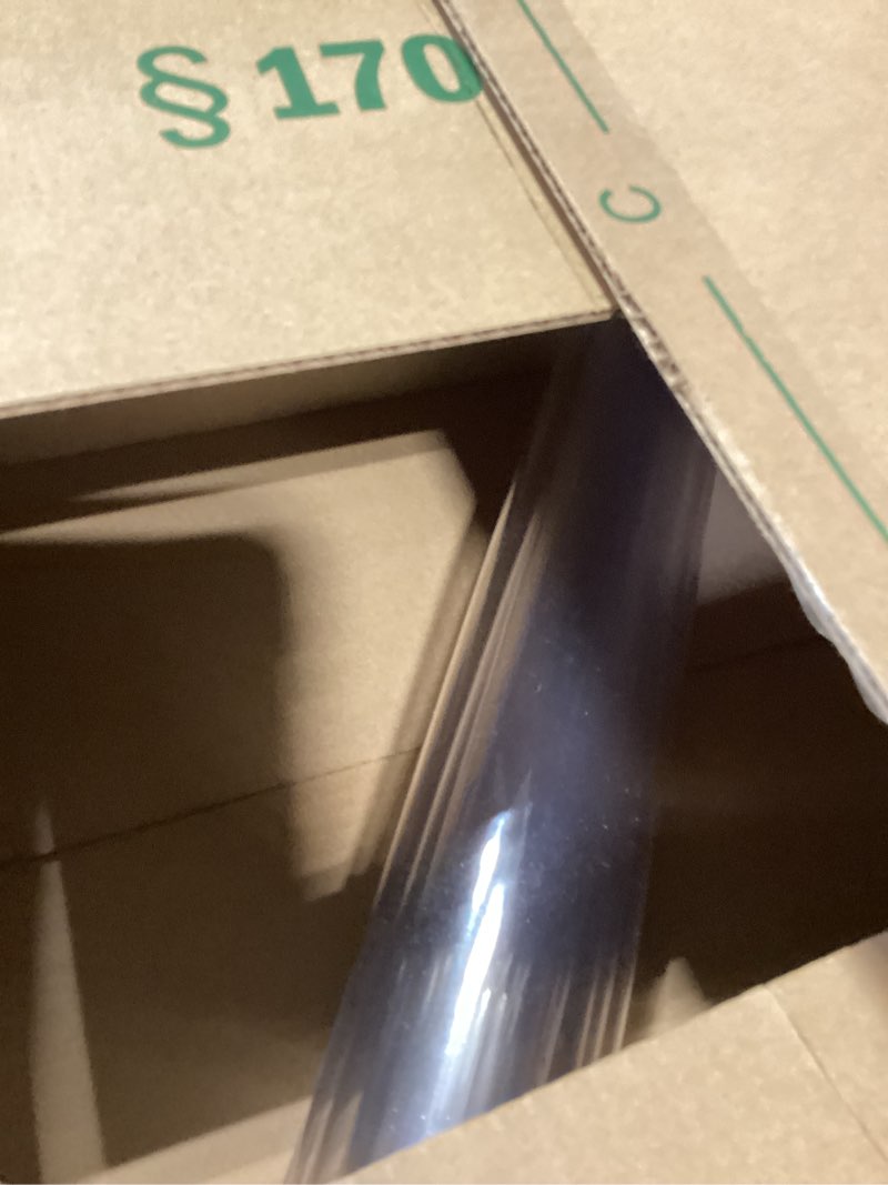 Condition photo showing As Is for 20x48 inch dining room table protector pvc clear tablecloths plastic pvc tablelcloth desk pad mat wooden furniture coffee glass end side table cloth table top protection cover waterproof rectangular clear 20" x 48"