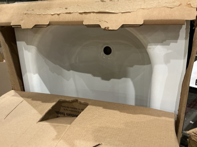 Condition photo showing As Is for maax 32-in x 60-in white porcelain enameled steel rectangular alcove soaking bathtub ( left drain )