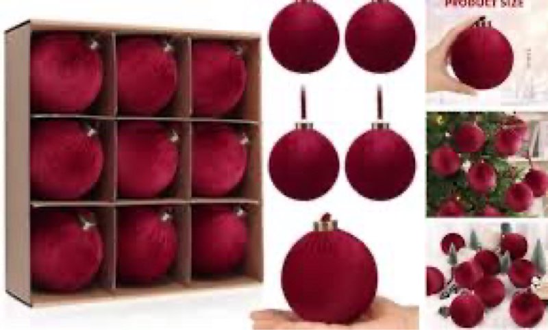 9 PCS Velvet Christmas Balls Ornaments 4inch& 6inch Christmas Large Ball Set for Xmas Tree Decor, Ho