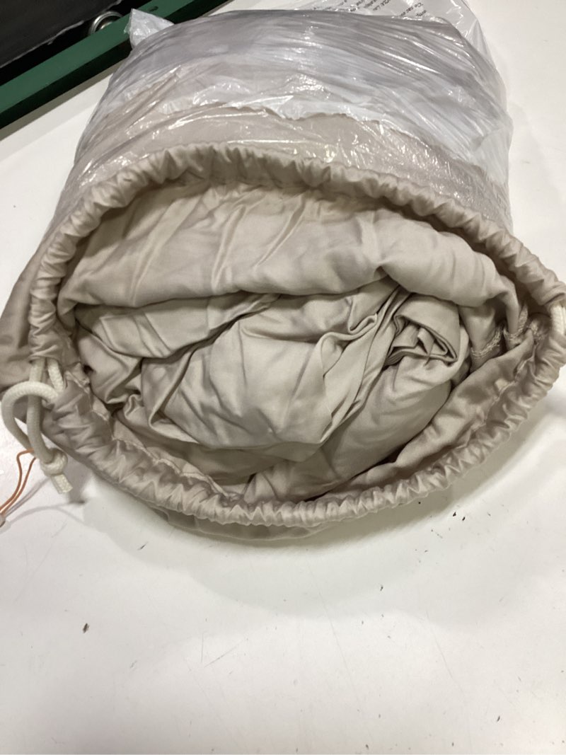 Condition photo showing As Is for quince bamboo sheet set, king, sand