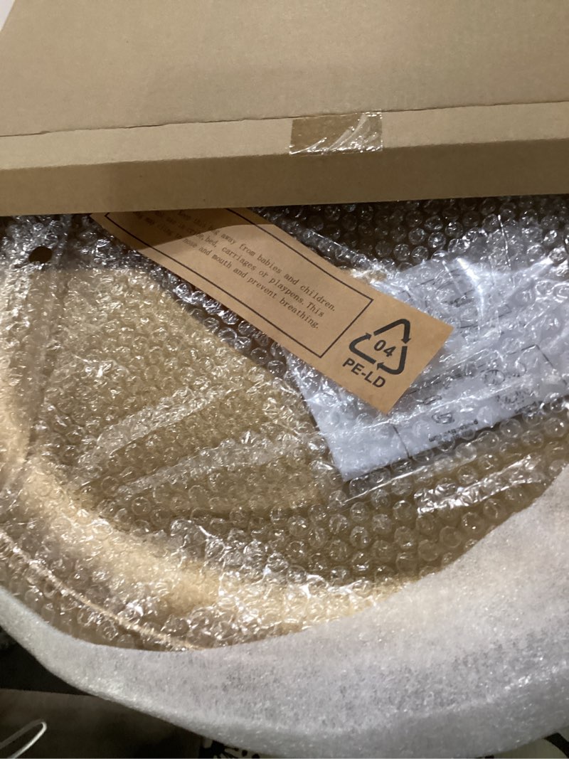 Condition photo showing New/Like New for DN Decoration14 Inch Large Gold Decorative Tray, Round Wooden Trays for Home Decor, Coffee Table Trays Decor for Perfume, Jewelry, Living Room, Table Centerpiece, Bathroom, Ottoman 14" Shiny Gold 14.5"