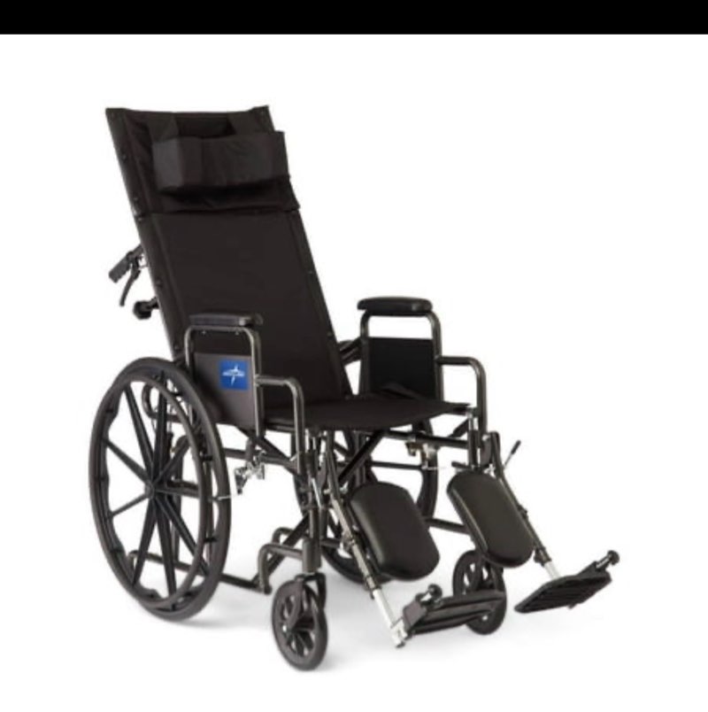 Medline Reclining Wheelchair  20   with Elevating Leg Rests  Durable Vinyl  300 lb. Weight Limit  Re